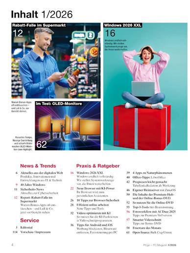 PC GO + PC Magazin Inhaltsverzeichnis