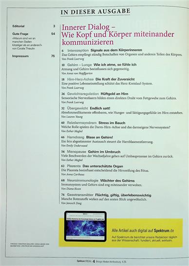 Spektrum Spezial Biologie Medizin Hirnforschung Inhaltsverzeichnis
