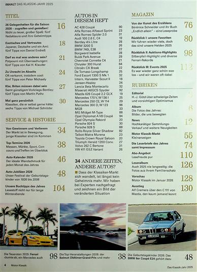 Motor Klassik Spezial Inhaltsverzeichnis
