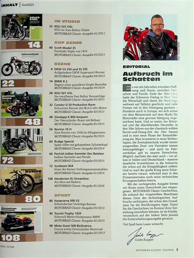 Motorrad Classic-Sammler Edition 30er Jahre Inhaltsverzeichnis