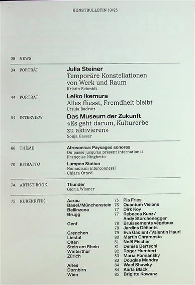 Kunstbulletin Inhaltsverzeichnis