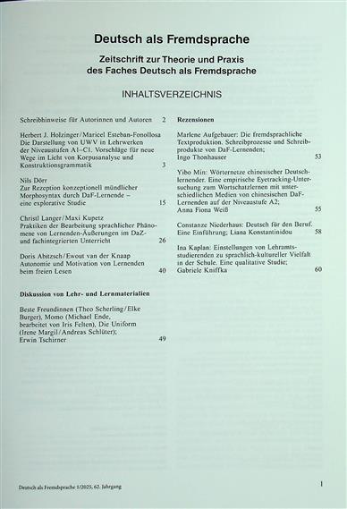 Deutsch als Fremdsprache Inhaltsverzeichnis