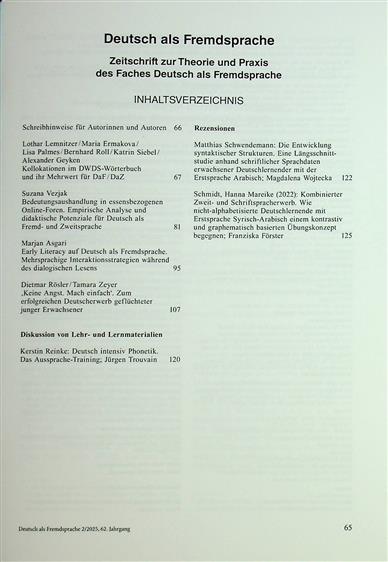 Deutsch als Fremdsprache Inhaltsverzeichnis