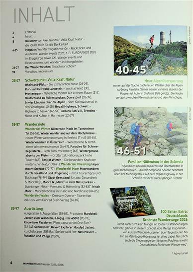 Wandermagazin Inhaltsverzeichnis