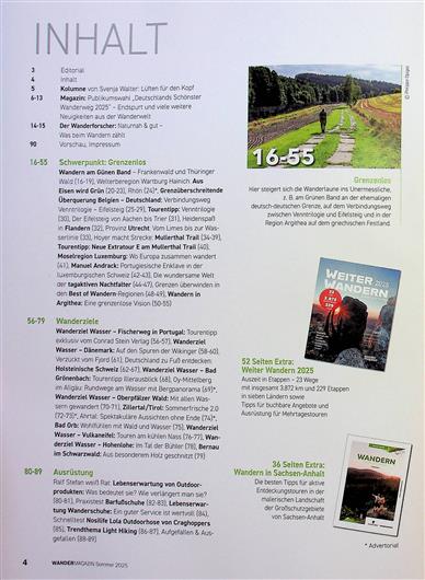 Wandermagazin Inhaltsverzeichnis