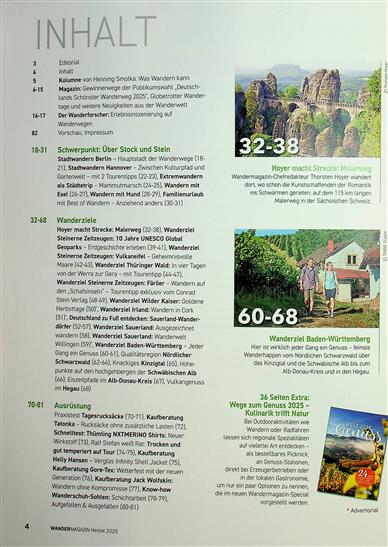 Wandermagazin Inhaltsverzeichnis