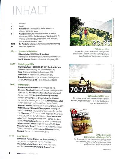 Wandermagazin Inhaltsverzeichnis