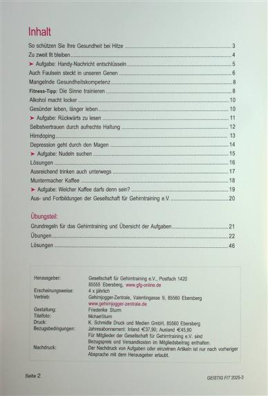 Geistig Fit Inhaltsverzeichnis