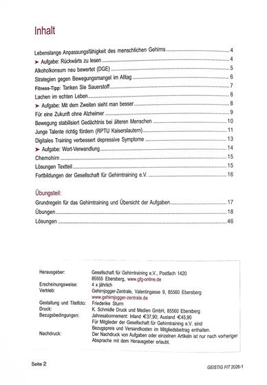 Geistig Fit Inhaltsverzeichnis