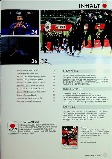 Judo Magazin Inhaltsverzeichnis