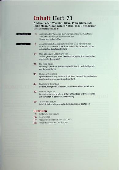 Fremdsprache Deutsch Inhaltsverzeichnis