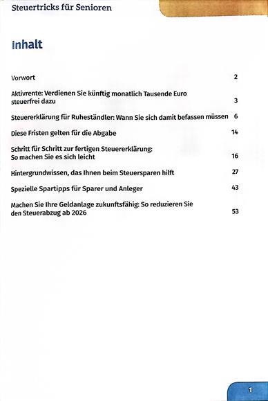 Seniorenwissen Finanzen & Recht Inhaltsverzeichnis