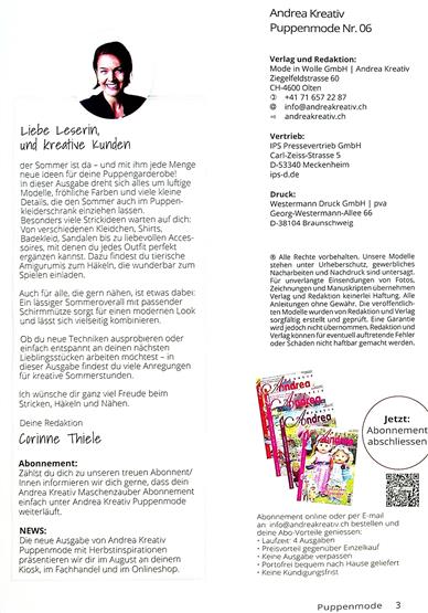 Andrea Kreativ Puppenmode Inhaltsverzeichnis