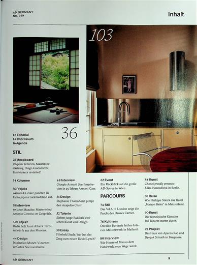 AD Architectural Digest Inhaltsverzeichnis