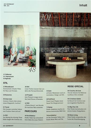 AD Architectural Digest Inhaltsverzeichnis