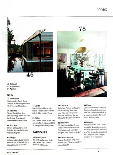 AD Architectural Digest Inhaltsverzeichnis