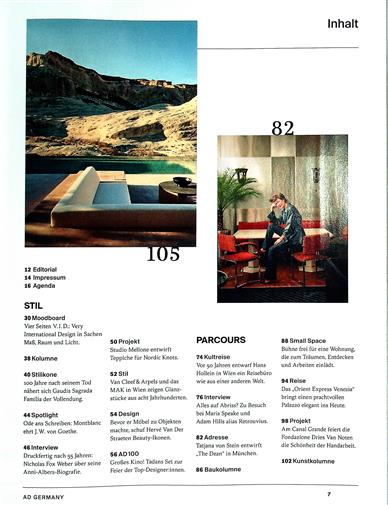 AD Architectural Digest Inhaltsverzeichnis