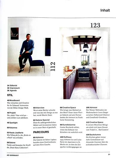AD Architectural Digest Inhaltsverzeichnis