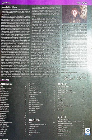 Sonic Seducer Inhaltsverzeichnis