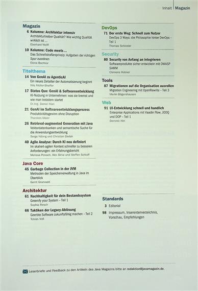 Java Magazin Inhaltsverzeichnis