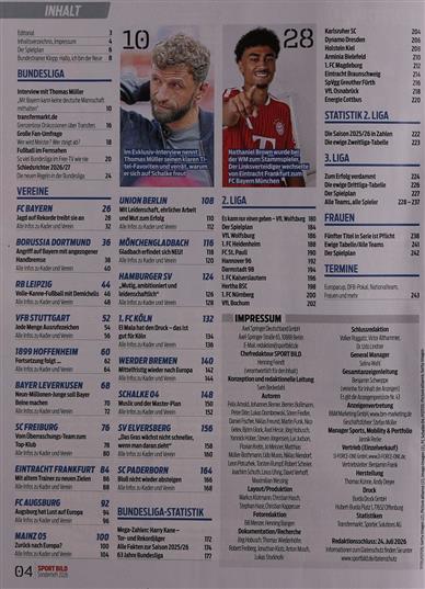 Sport Bild Bundesliga 2026/27 Inhaltsverzeichnis