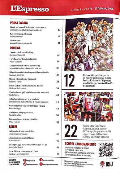 L'Espresso Inhaltsverzeichnis