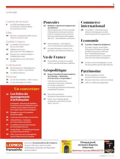 L'Express Inhaltsverzeichnis
