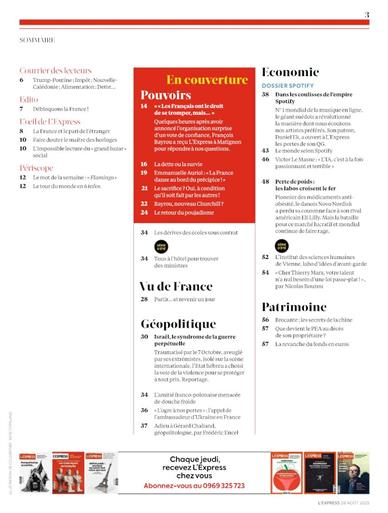 L'Express Inhaltsverzeichnis