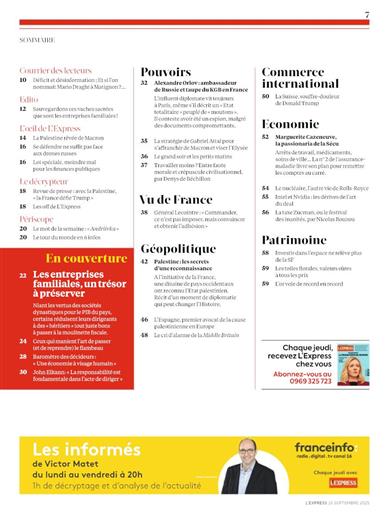 L'Express Inhaltsverzeichnis