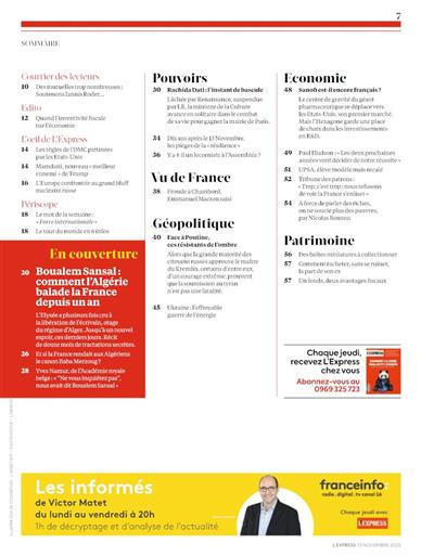 L'Express Inhaltsverzeichnis