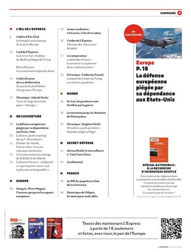 L'Express Inhaltsverzeichnis