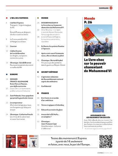 L'Express Inhaltsverzeichnis