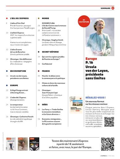 L'Express Inhaltsverzeichnis