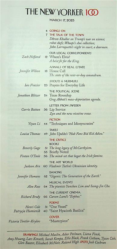 New Yorker Inhaltsverzeichnis