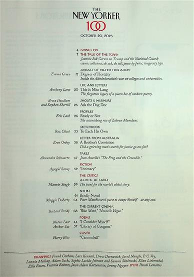 New Yorker Inhaltsverzeichnis