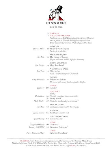 New Yorker Inhaltsverzeichnis