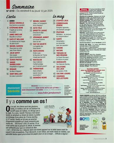 France Dimanche Inhaltsverzeichnis