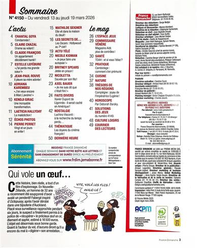 France Dimanche Inhaltsverzeichnis