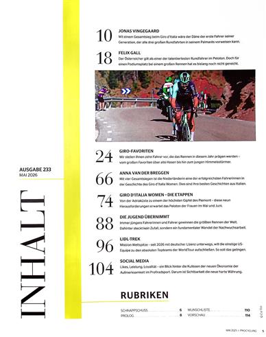 ProCycling Inhaltsverzeichnis
