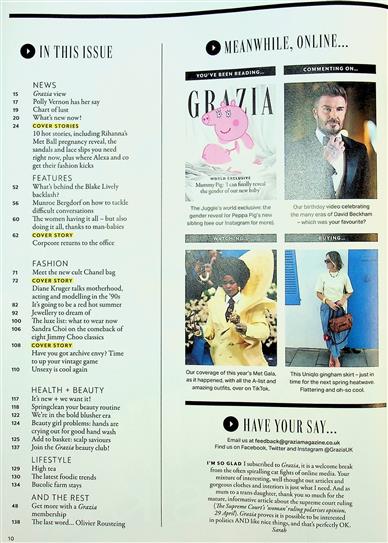 Grazia (UK) Inhaltsverzeichnis