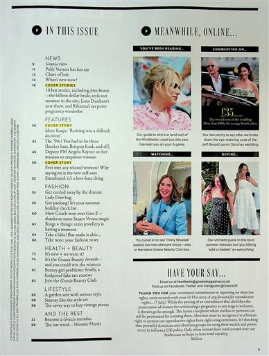 Grazia (UK) Inhaltsverzeichnis