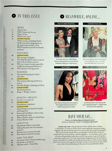Grazia (UK) Inhaltsverzeichnis