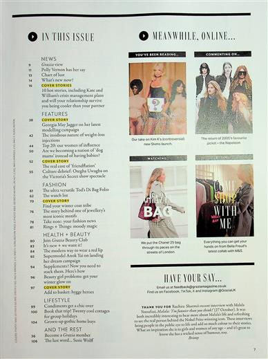 Grazia (UK) Inhaltsverzeichnis