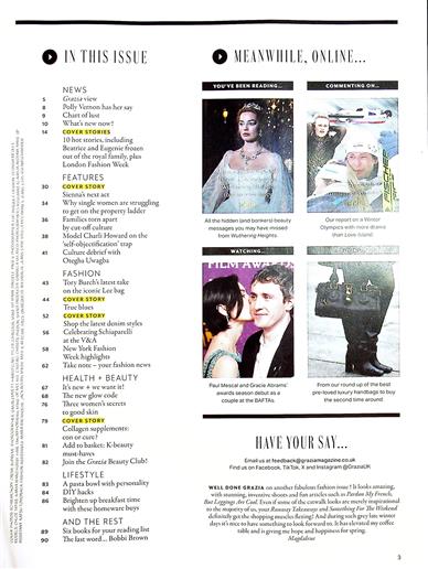 Grazia (UK) Inhaltsverzeichnis