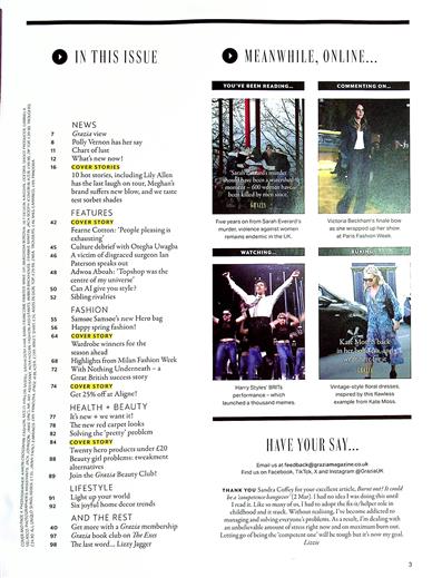 Grazia (UK) Inhaltsverzeichnis