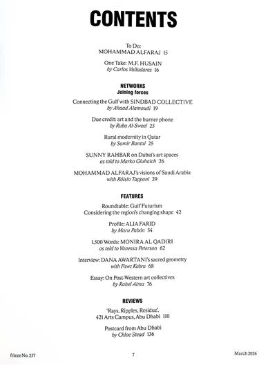 Frieze International Inhaltsverzeichnis