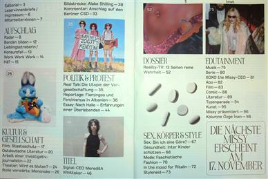 Missy Magazine Inhaltsverzeichnis