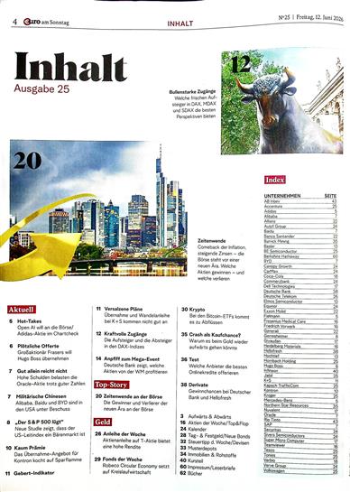 Euro am Sonntag Inhaltsverzeichnis