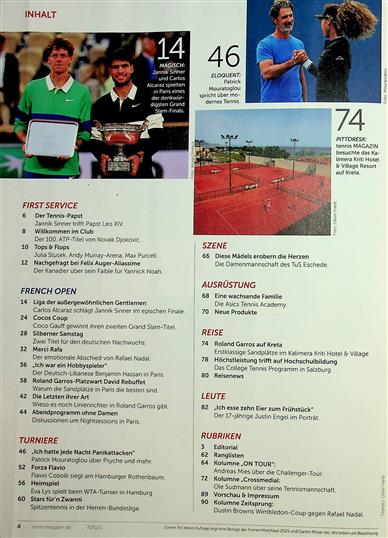 tennis magazin Inhaltsverzeichnis