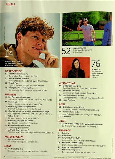 tennis magazin Inhaltsverzeichnis